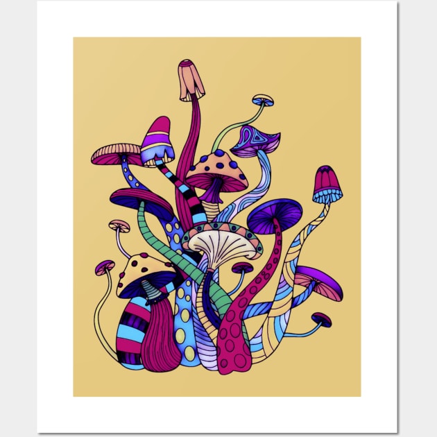 Colorful Bohemian Retro Mushrooms Hippy Design Bohemian Style